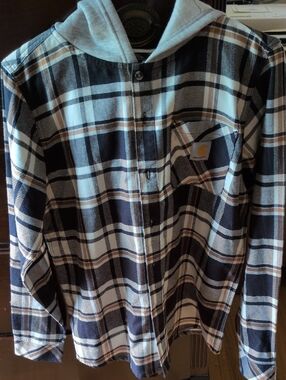 Carhartt Black, White & Brown Plaid Hooded Flannel Jacket